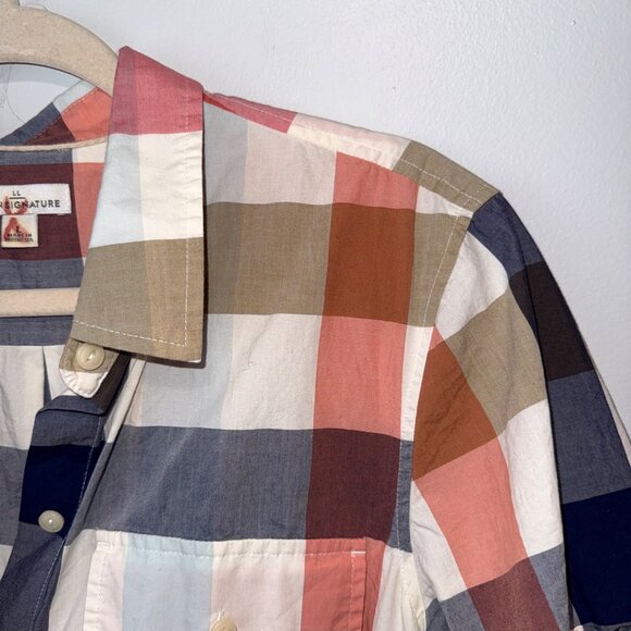 L.L.Bean Signature Womens Plaid Button-Down Shirt Dress Size L Multicolor Cotton - Picture 2 of 8